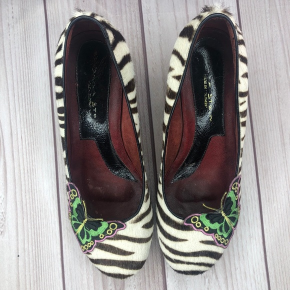 Dana Stein Zebra Butterfly Size 6.5 Heels Wedge - Picture 2 of 8